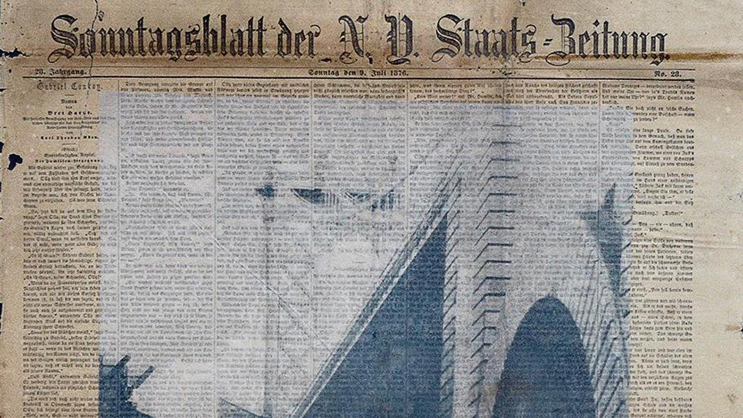 Freedom<br><small>Cyanotype on a 19th century daily newspaper</small>